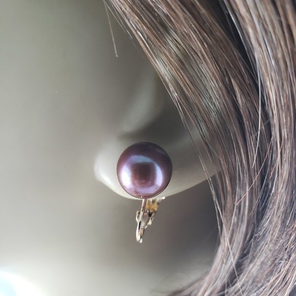 Vintage 14 Karat Yellow Gold and Black Pearl Clip On Earrings #13774 - Picture 6 of 6